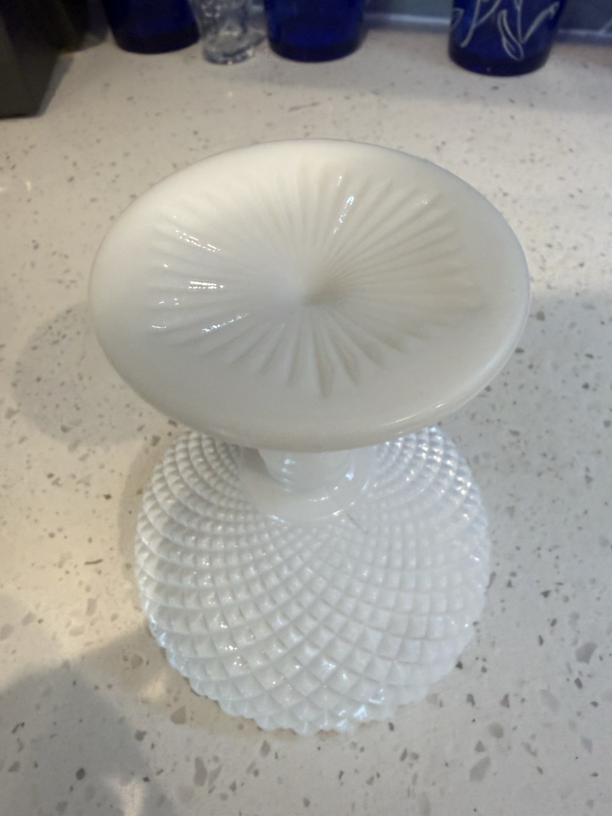 Westmoreland English Hobnail Diamond Footed Compote Bowl Mid Century