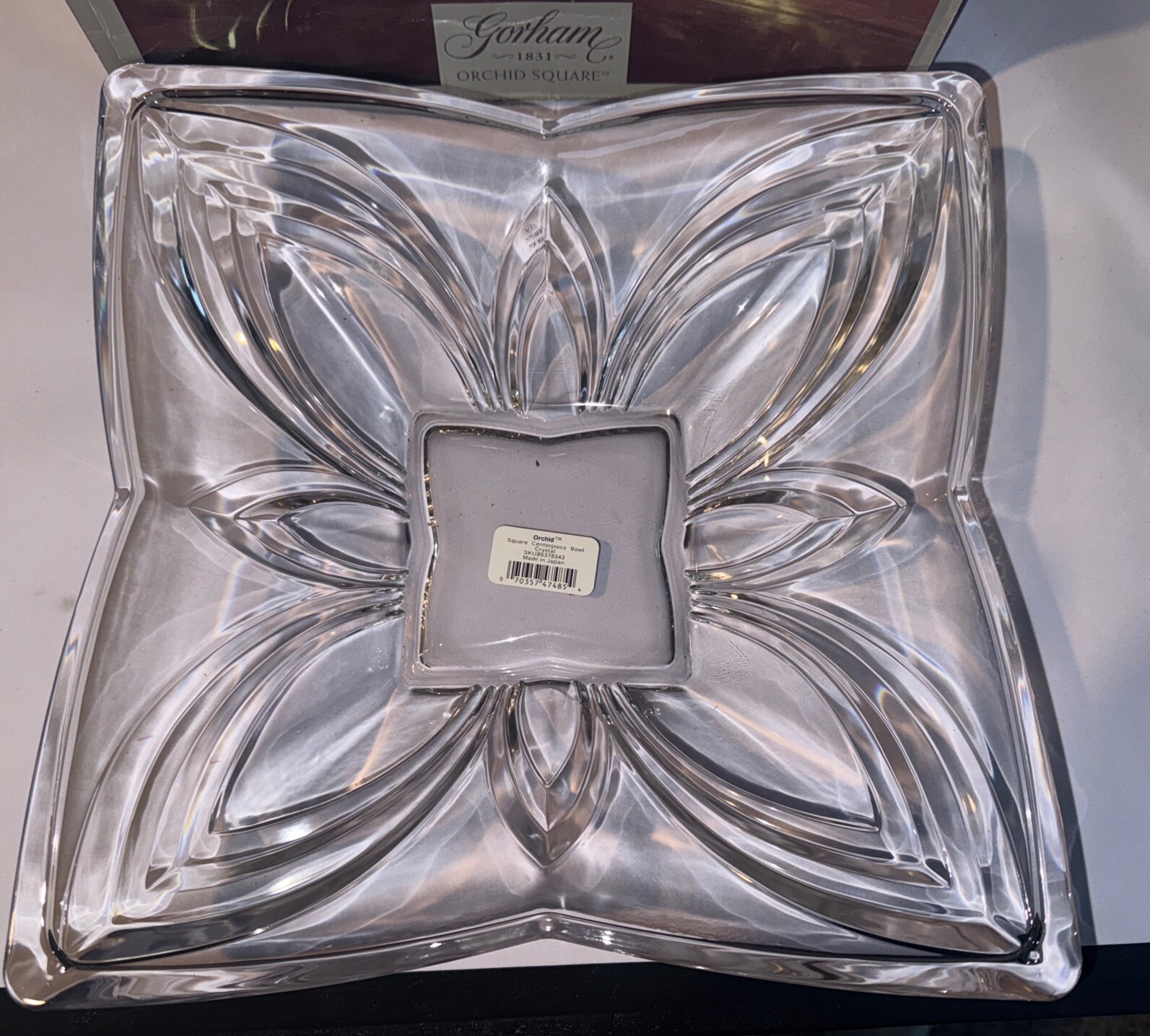 Gorham Lead Crystal Orchid Square 11 3/4 Inch Square Centerpiece Bowl Boxed