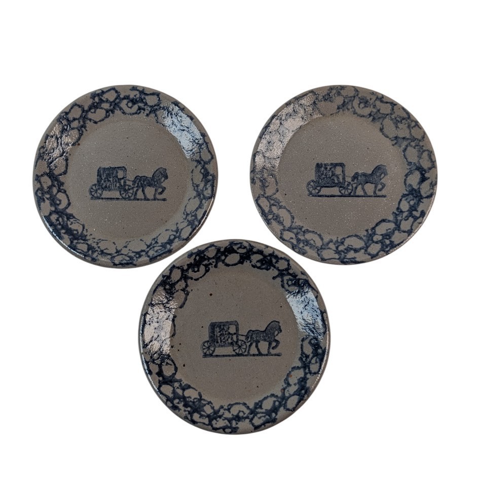 Butter Pat Beaumont Brothers Pottery Salt Glaze Spongeware Horse and Carriage
