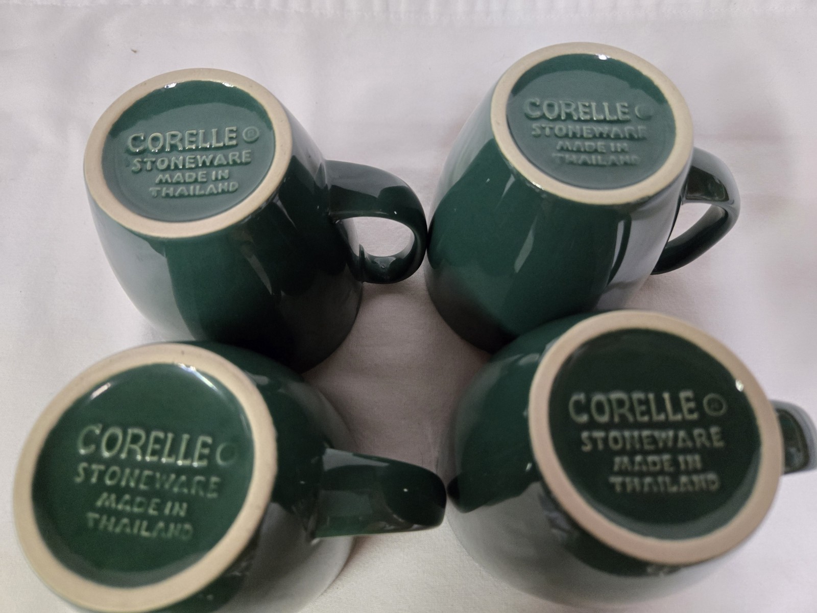 4 Corelle Corning Dark Green Coffee Tea Mugs Cups
