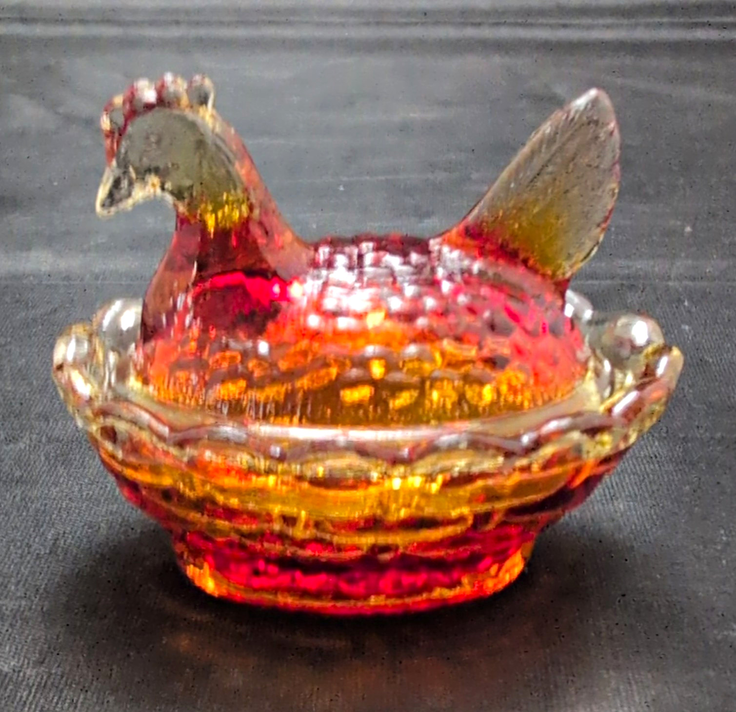 Amber Red Glass Chicken Covered Dish with Lid Included, Round, 2 – 1/2in