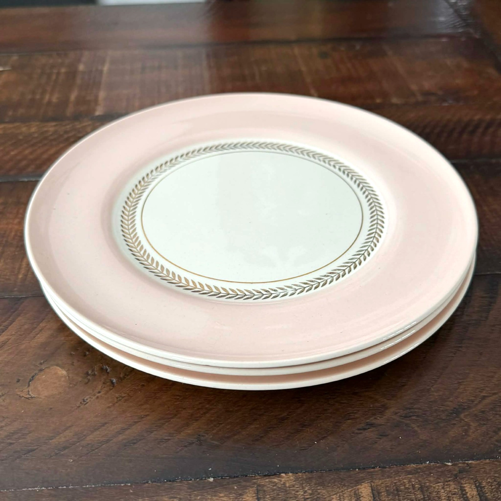 Candle Light American Limoges 22-k Gold Federal Pink Small Dinner Plate Lot Of 3