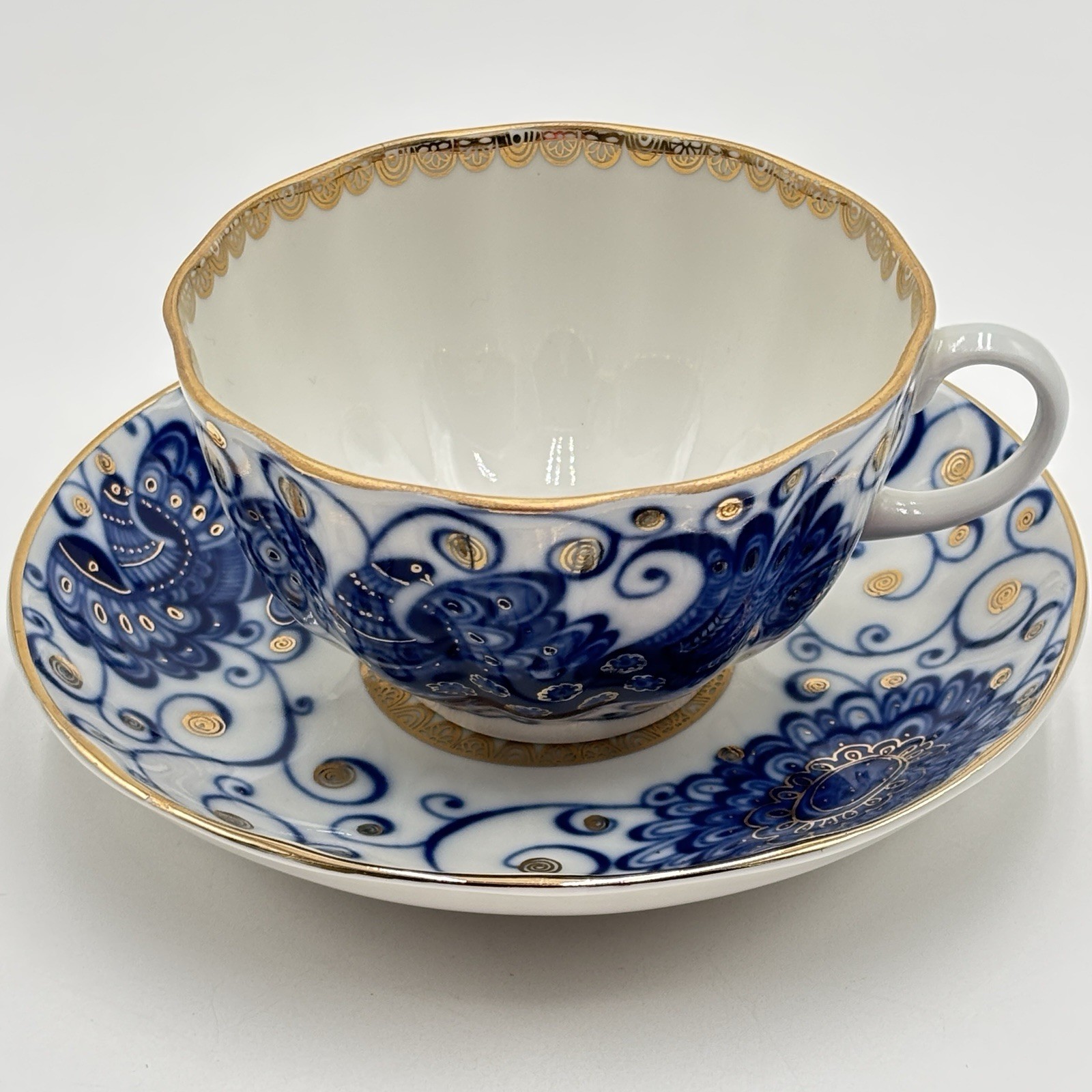 Lomonosov Imperial Porcelain Tea Cup & Saucer Magic Fire Bird Pattern 22K Gold