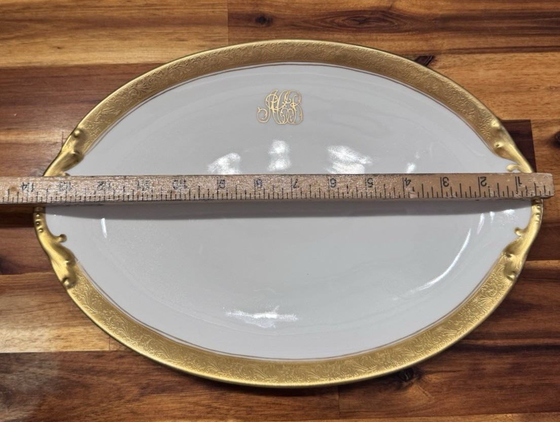 Antique Vignaud Limoges Gold Encrusted Monogram Oval Platter 14″ – France, MINT