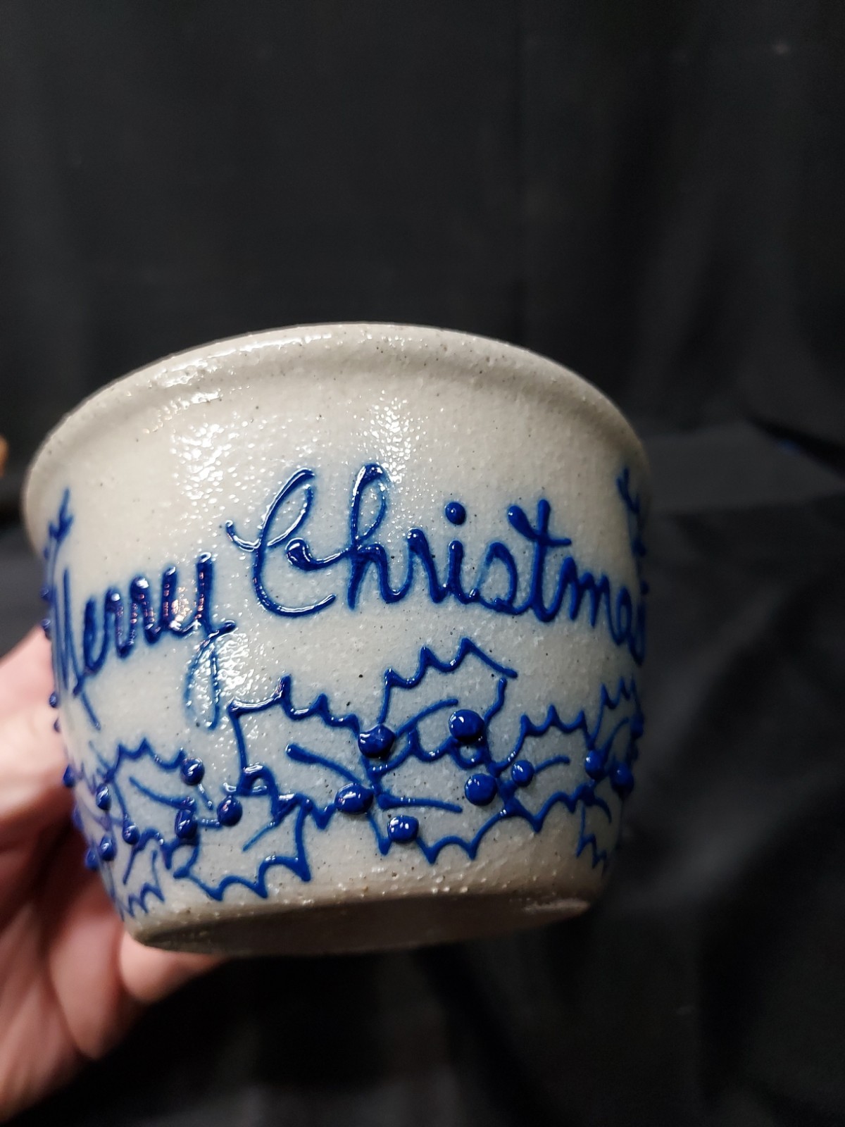 1994 Salmon Falls Stoneware MERRY CHRISTMAS Small Custard Cup Bowl Holly Berry