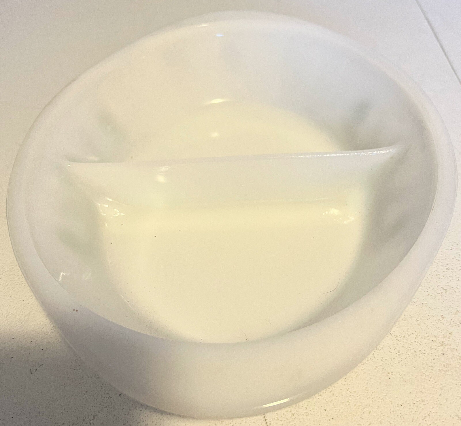 Vintage Glasbake Divided Dish~White w Green Flowers~Daisy~J-2352-Milk Glass