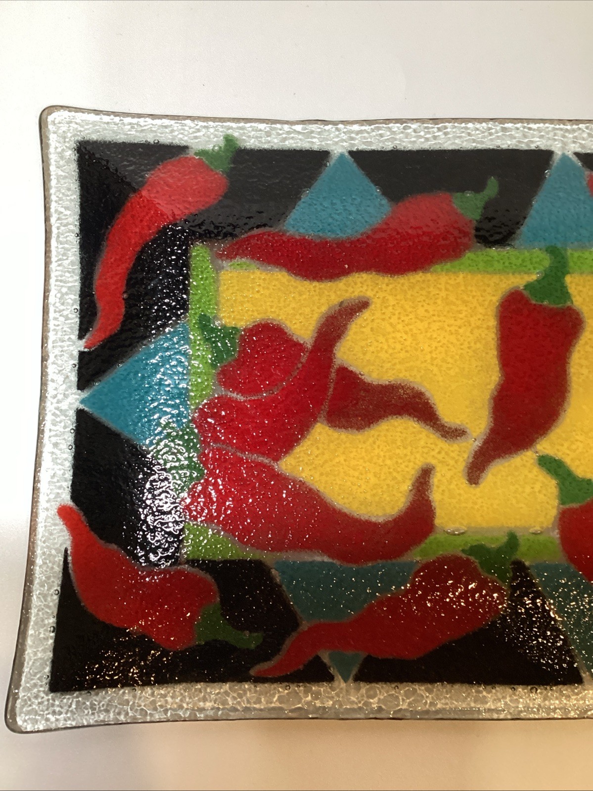 Chili Pepper Fused Art Glass Tray Signed P Karr