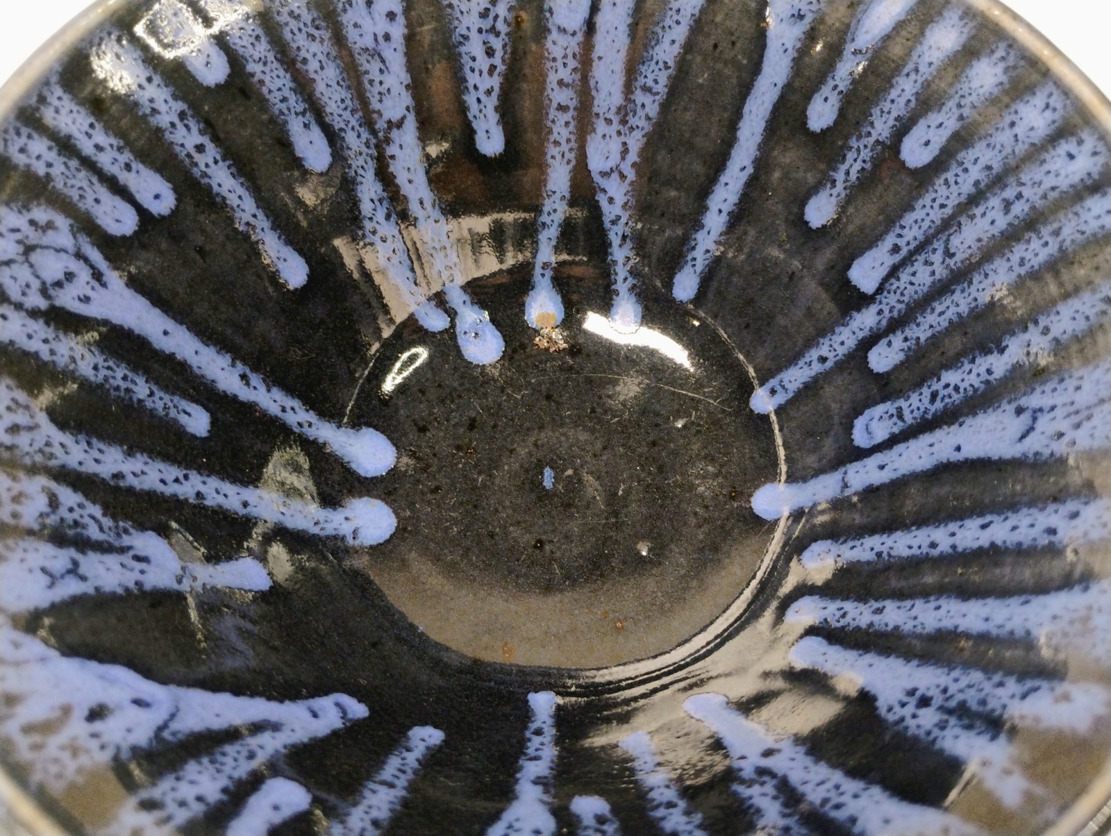 Handmade Stoneware Studio Pottery Bowl Black Blue Drip Glaze “6 Signed