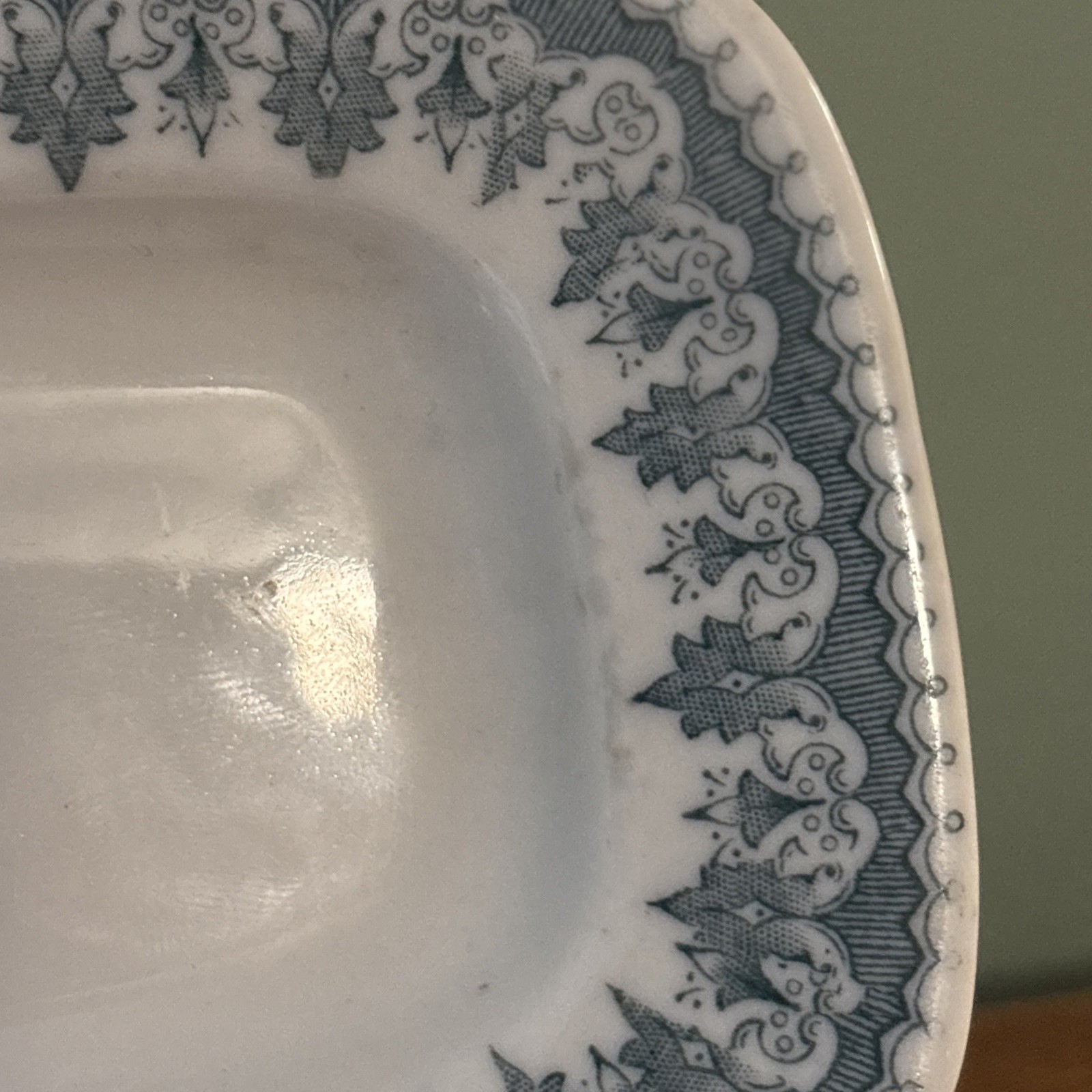 Antique KT&K Knowles-Taylor Rectangle White Green/Blue Transferware Dish