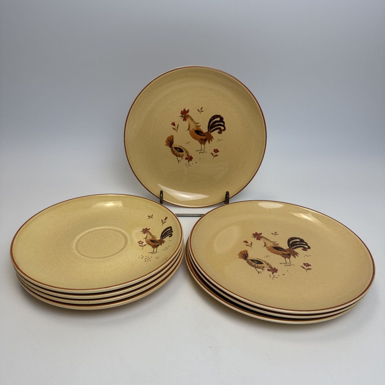 Vintage Harmony House Honey Hen 4 Salad Plates & 4 Saucers Rooster 1960’s