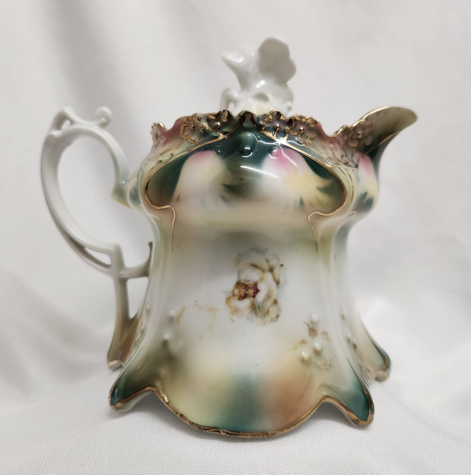 RS Prussia Antique Porcelain Small Teapot Floral Pattern With Lid