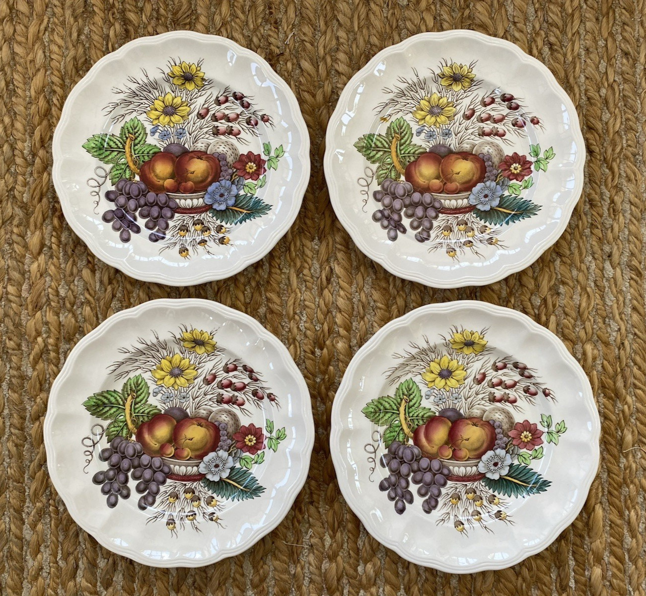 Vtg Spode Copeland England Reynolds 2188 Fruit & Flowers 7 7/8″ Plates Set of 4