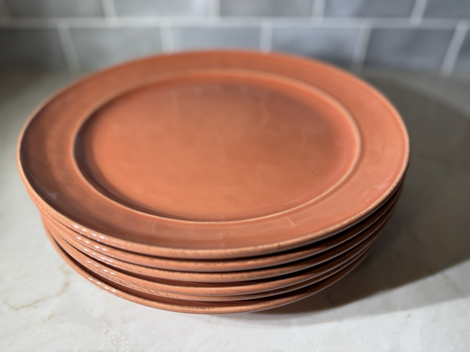 *new* Pottery Barn Cambria Persimmon Six Dinner Plates Portugal Stoneware 11.75”