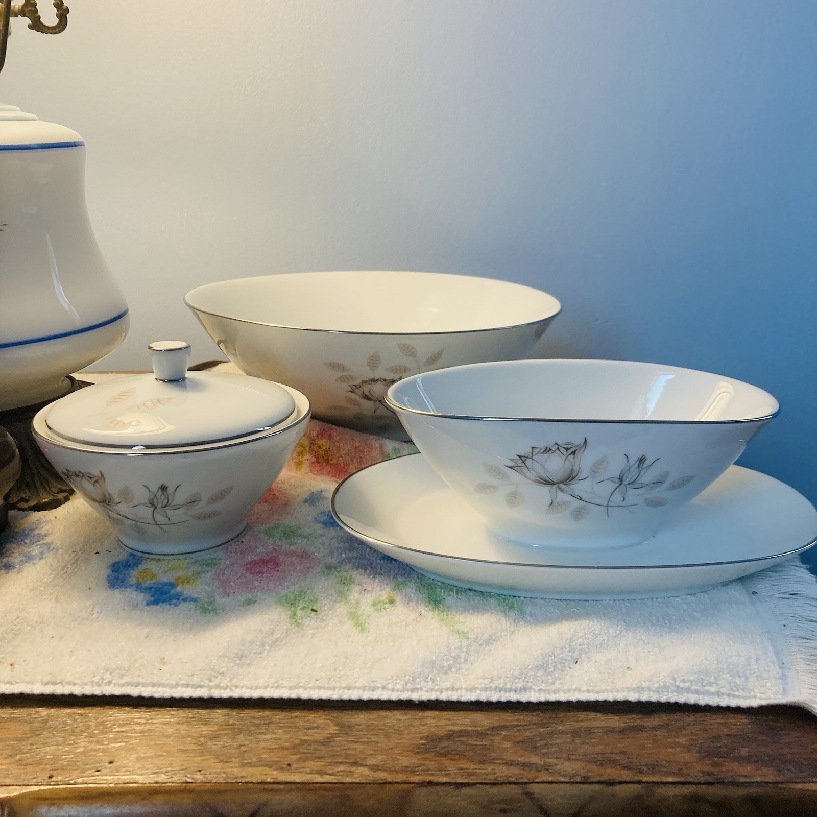 Rosenthal Continental Bettina Platinum Trim Gravy Bowl, Sugar Bowl, Serving Bowl