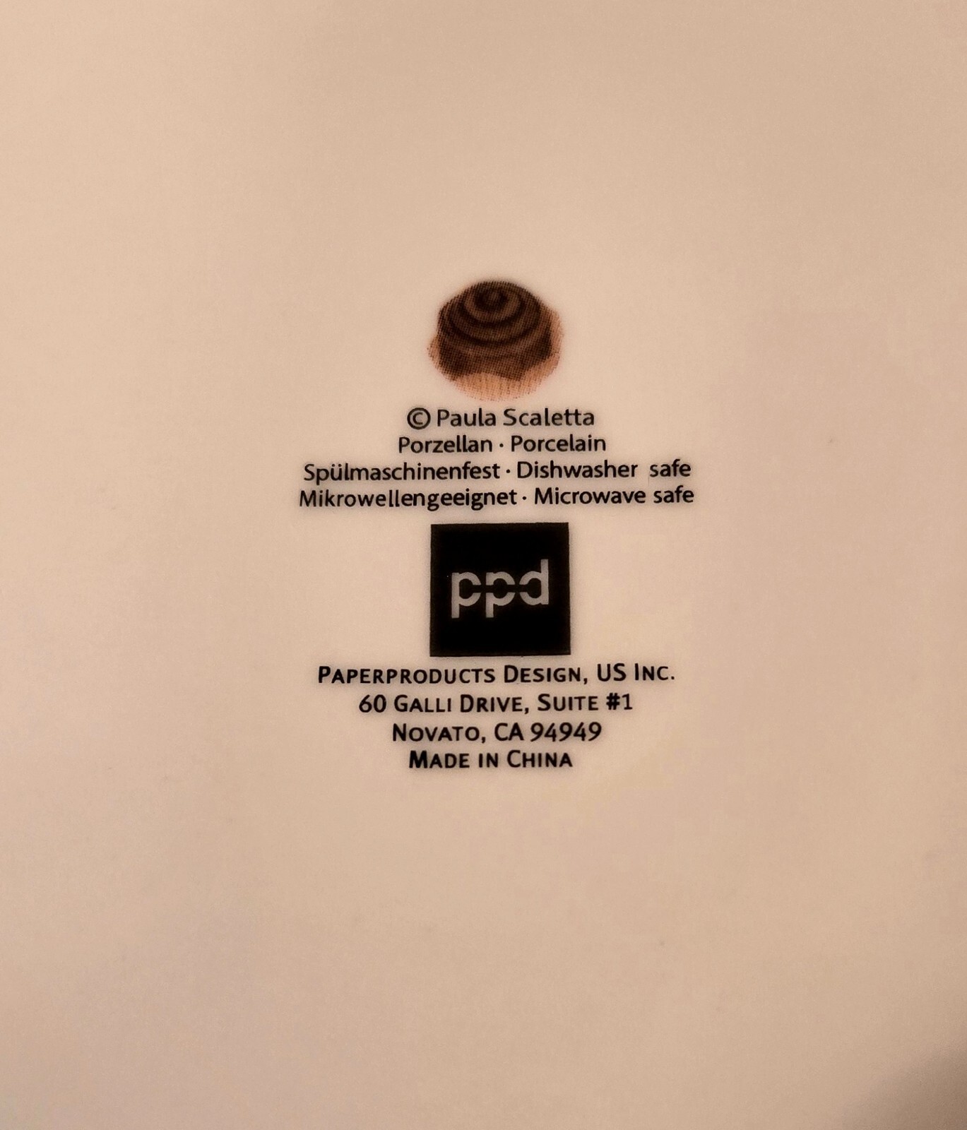 PPD White/Brown Desert Plate 8 in “CHOCOLAT” De Biscuits De Luxe” Paula Scaletta