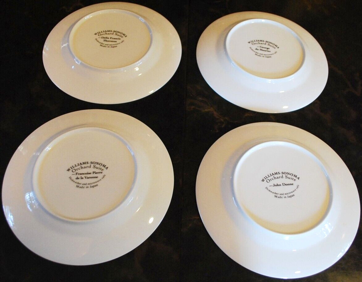 Vintage Set 4 ORCHARD SUITE Williams Sonoma Dessert Plates FRUIT/POETRY 7 7/8″