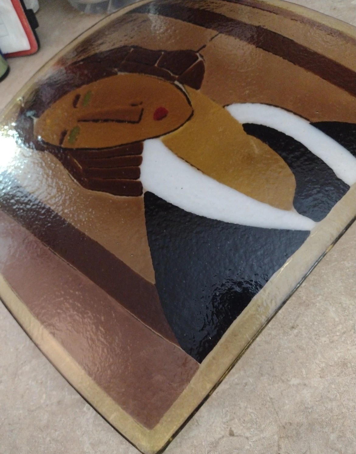 Omaggio a Modigliani Square Art Platter Fused Glass Blue Eyes Handmade Signed