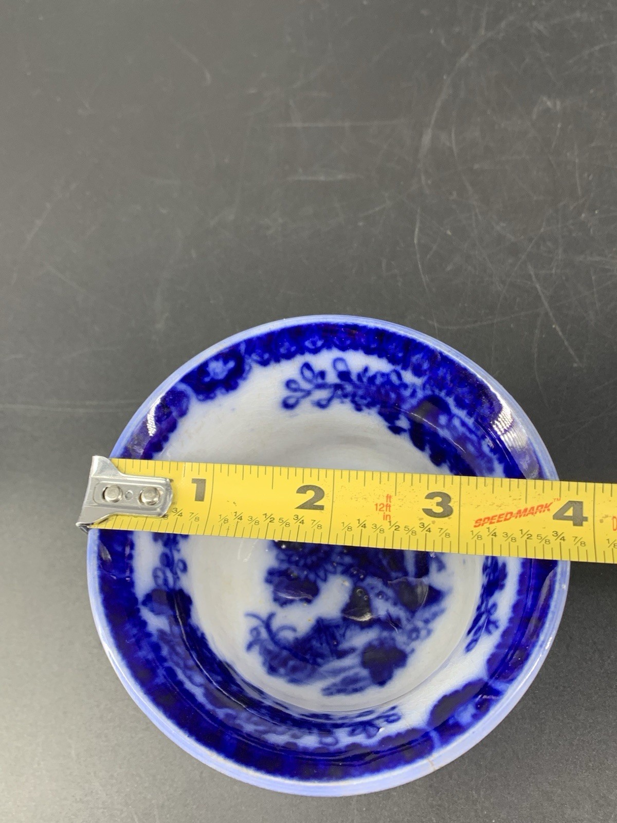 1840s Indian Flow Blue Cup & Saucer Porcelain Handleless F R Pratt