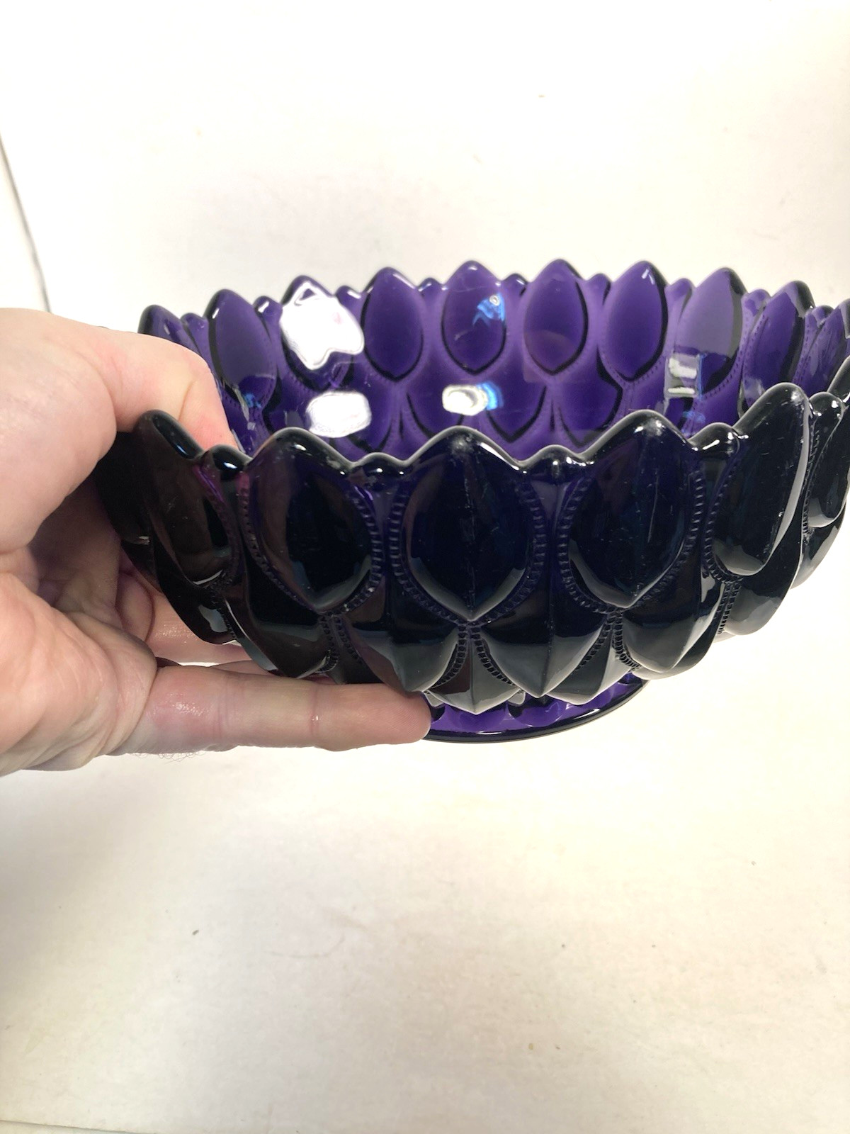 Vintage Purple Glass Dish, server, candy dish, fruit bowl, geometric design