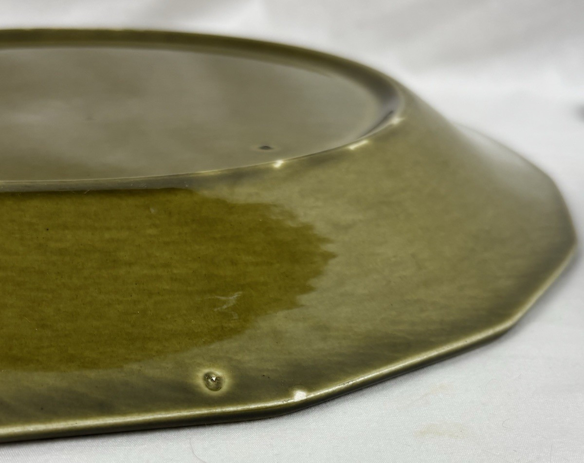 VTG RARE (4) Laughlin Bravado Olive Green Dover Ironstone 12″ Chop Dinner Plates