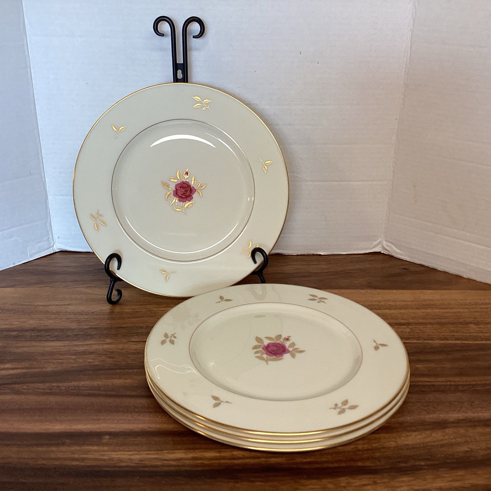 (4) Vintage Lenox Rhodora Pink Rose 10.5″ Dinner Plates~Disc Pattern P-471