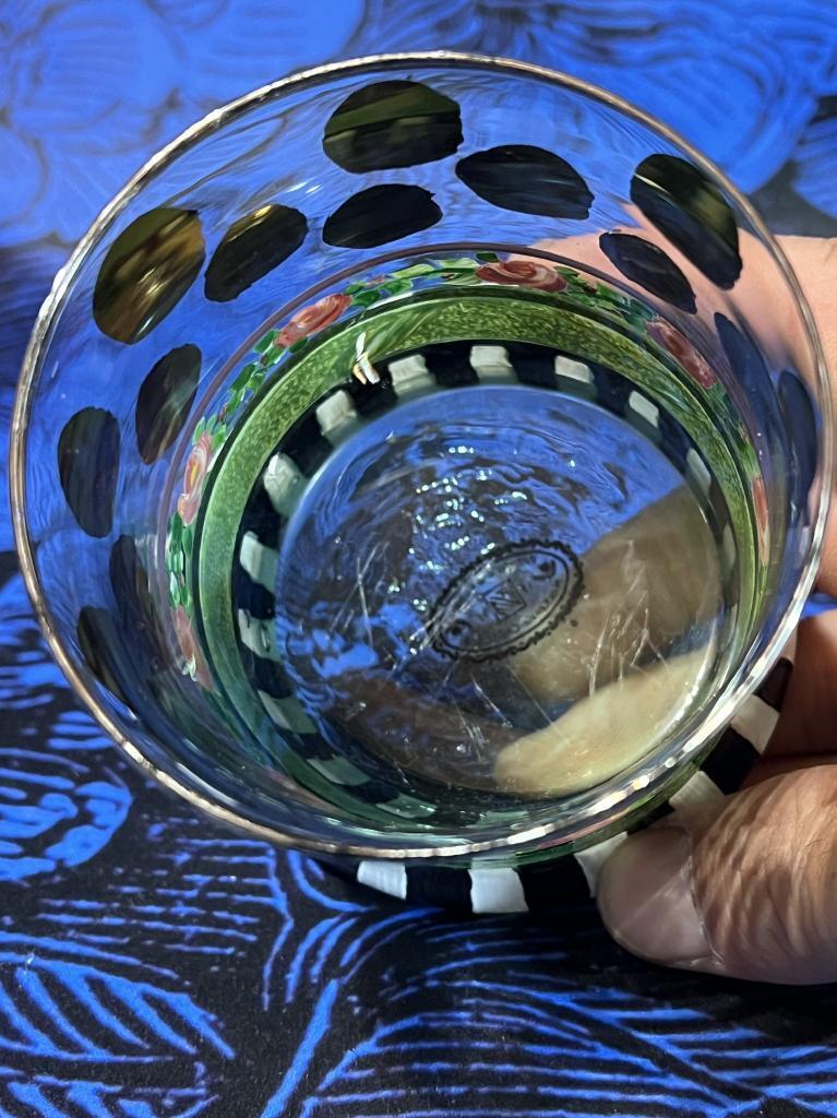 McKenzie-Childs Hand Painted 9″ Circus Carrera Glass Plate and Tumbler Set