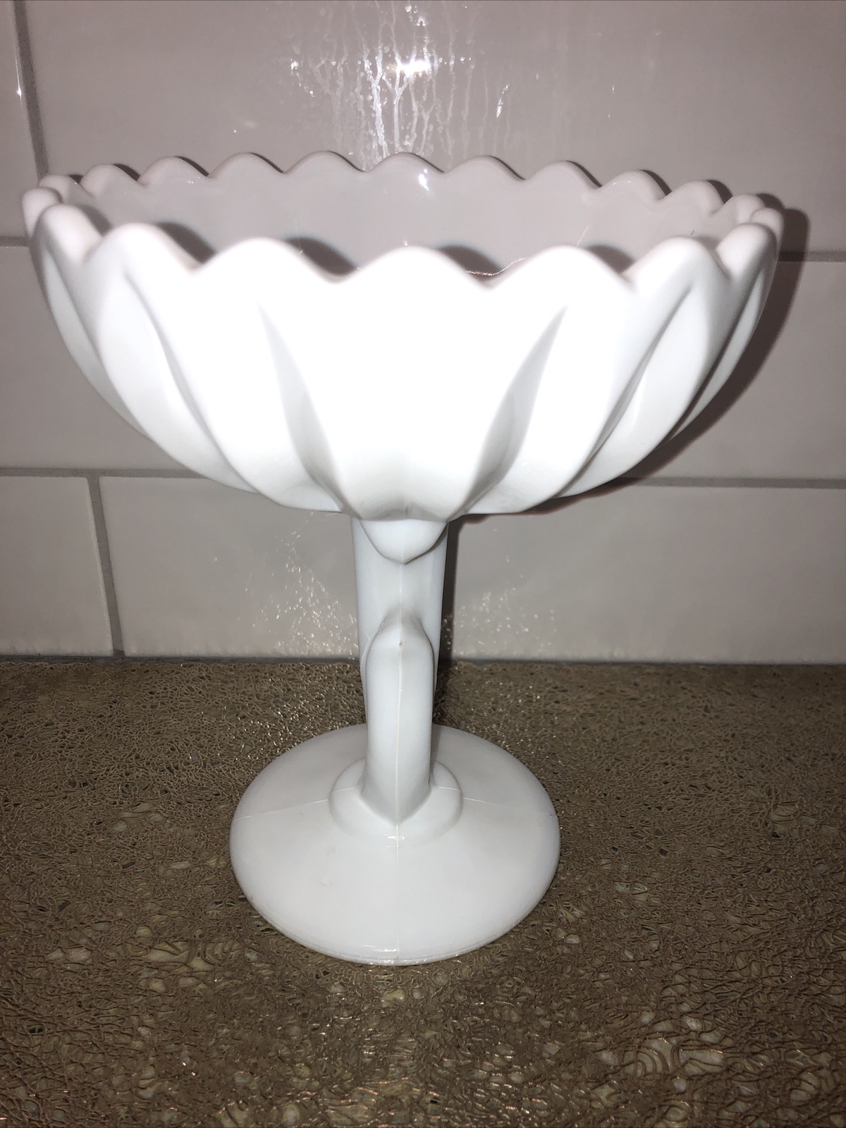 Vintage Indiana Milk Glass Large Tulip Pedestal Bowl 6” round 7” Tall Candy Dish