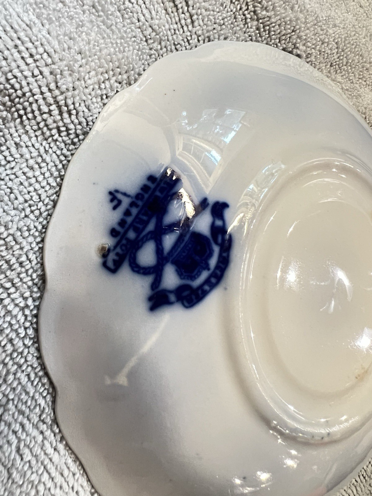 Antique New Wharf Lancaster Flow Blue Ceramic Floral Saucer Victorian c. 1891