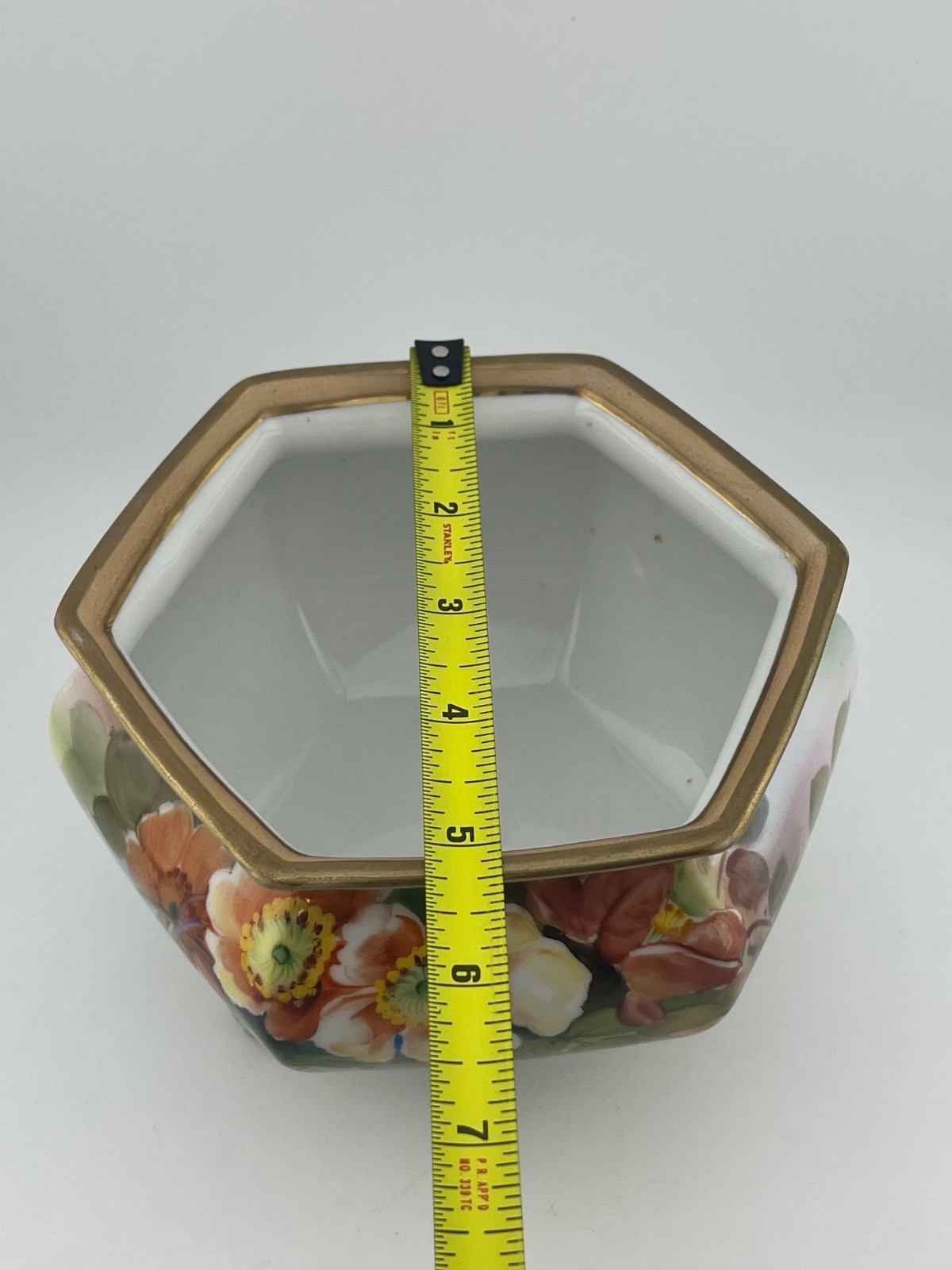 Antique Nippon Hand Painted Footed Bowl Floral Gold Trim Hexagon Pre-1921