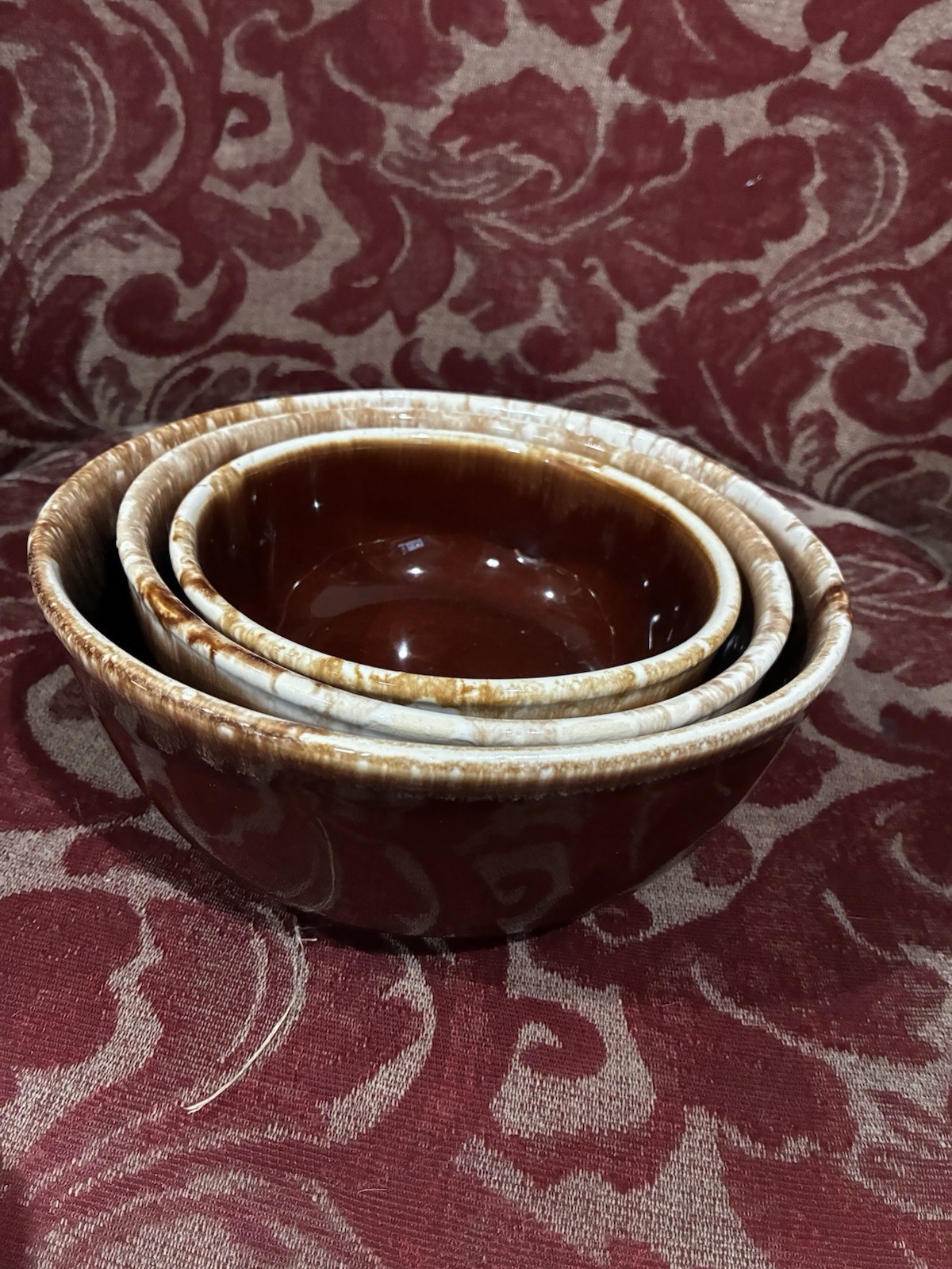 Vintage Nesting Bowls Brown Drip Glaze Stoneware USA Pottery Set Of 3 Mixing
