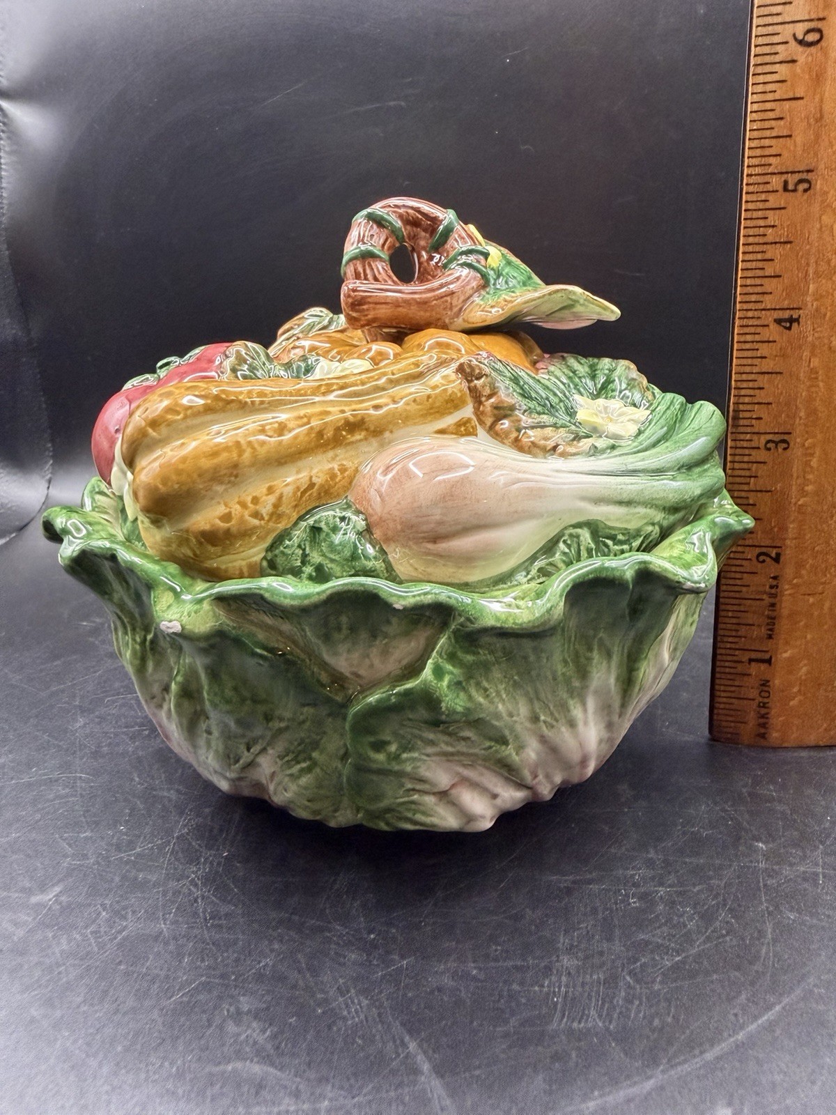 Vtg Fitz& Floyd Classics Ceramic Bowl W/Lid “Gardening Gourmet” 5” Tall Majolica