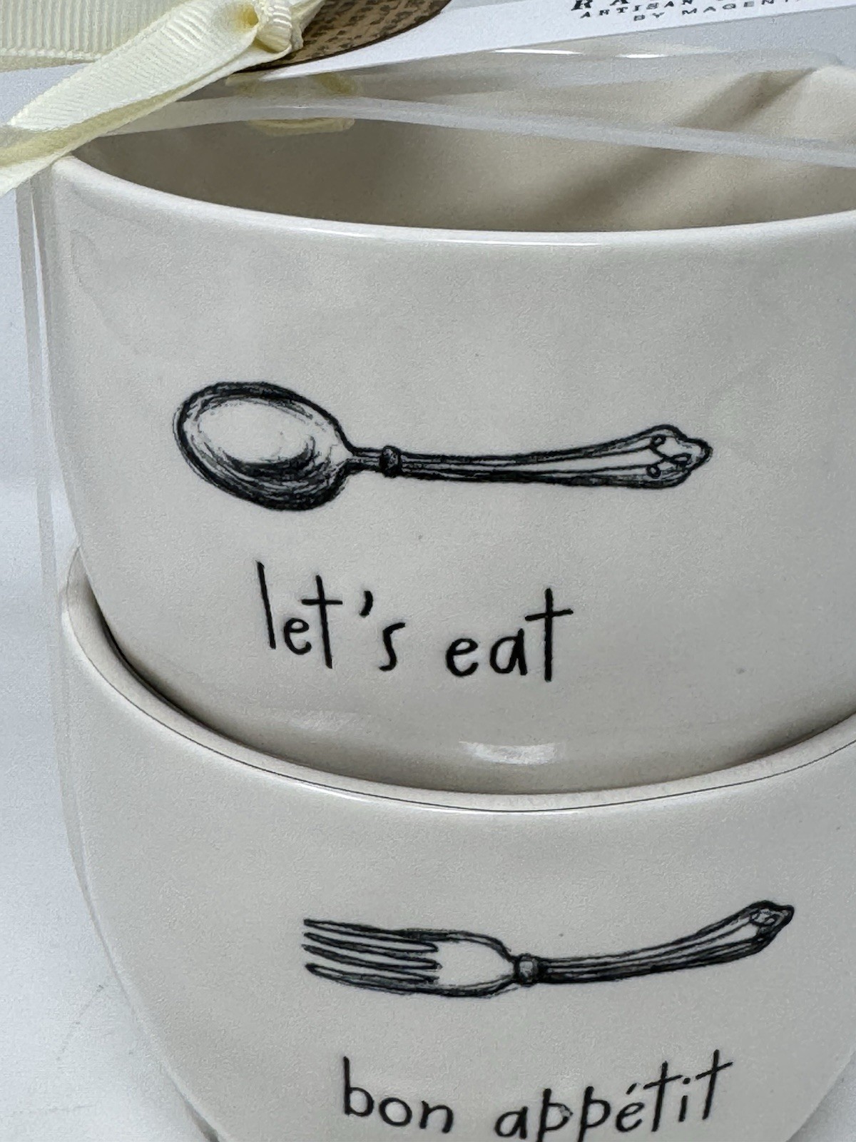 Rae Dunn “LET’S EAT” & ”Bon Appetit” Cereal / Soup Bowl 4.5” Ceramic – LOT of 2