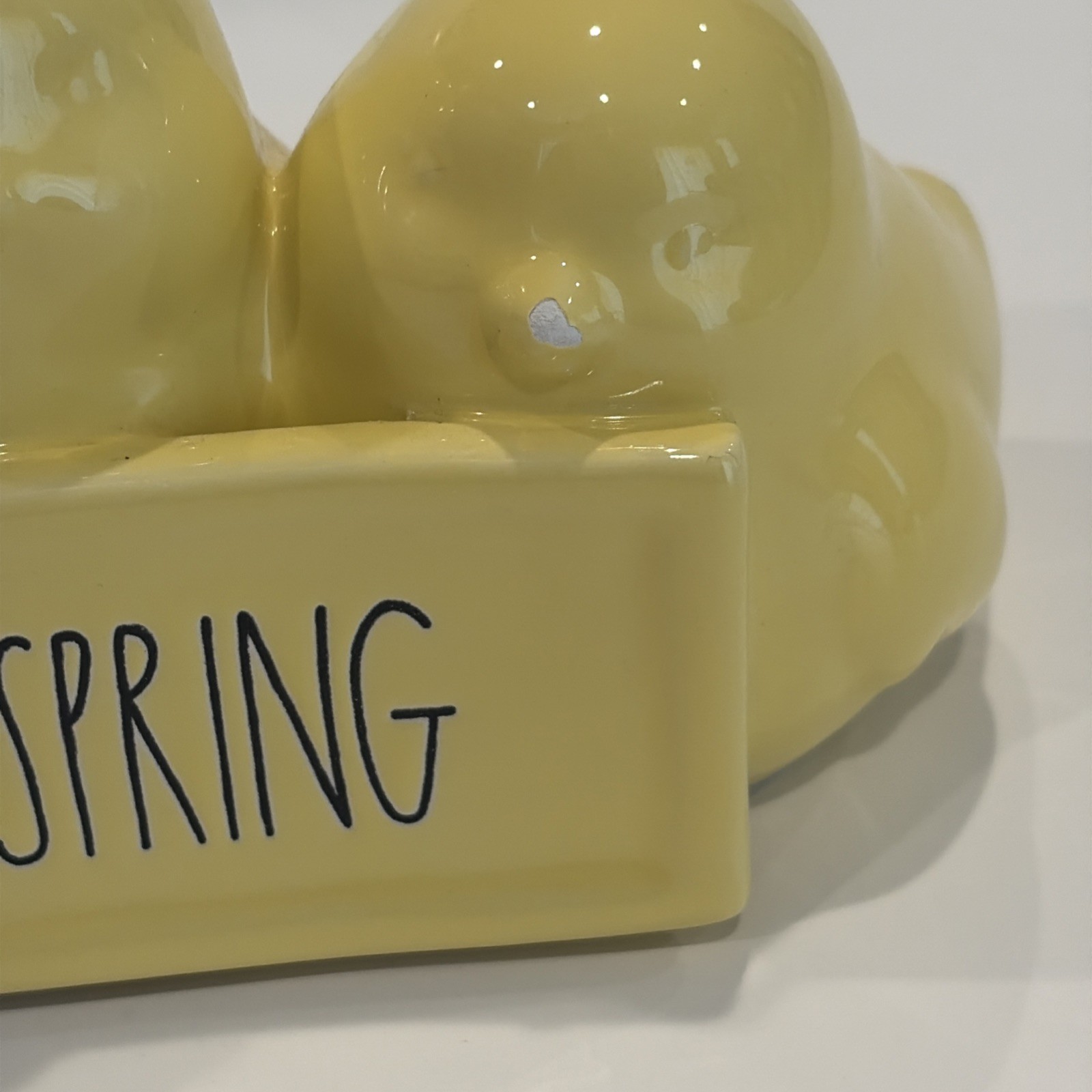 Rae Dunn HAPPY SPRING Yellow Ceramic Chick Egg Holder CHIPPED Easter Decor