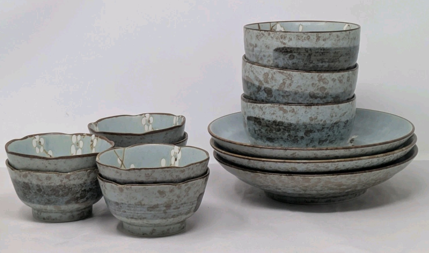 Set 12 Kafuh Blue Cherry Blossom Bowls Japan Sakura Soup Rice Dinner 4.5″ 5″ 9″
