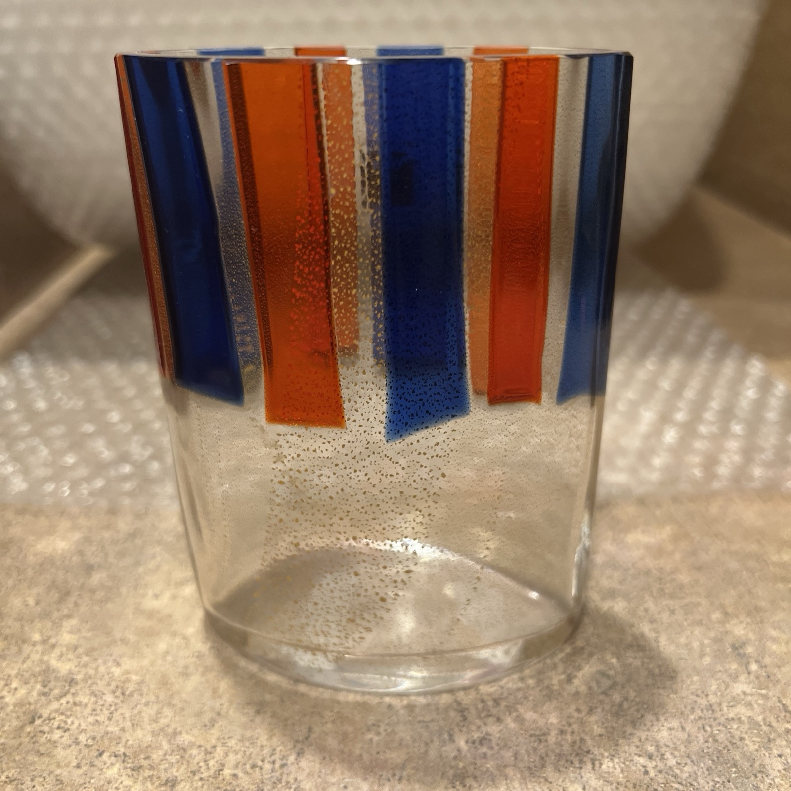 Carlo Moretti Murano Aventurine Glass Vase Red Blue Stripe