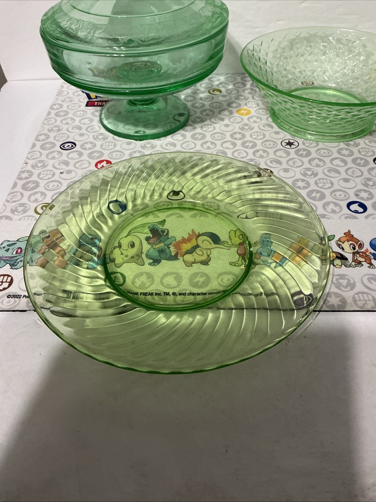 Mixed Lot 7 Piece Vintage Uranium Glass – Candy Bowl – Desert Bowl – More! Look!