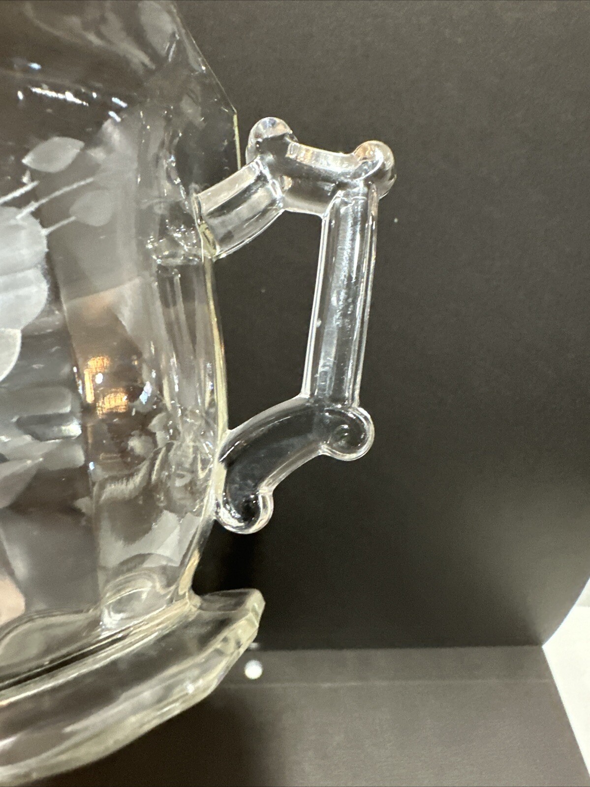 Floral Frosted Pressed Clear Glass Paneled Creamer Vintage