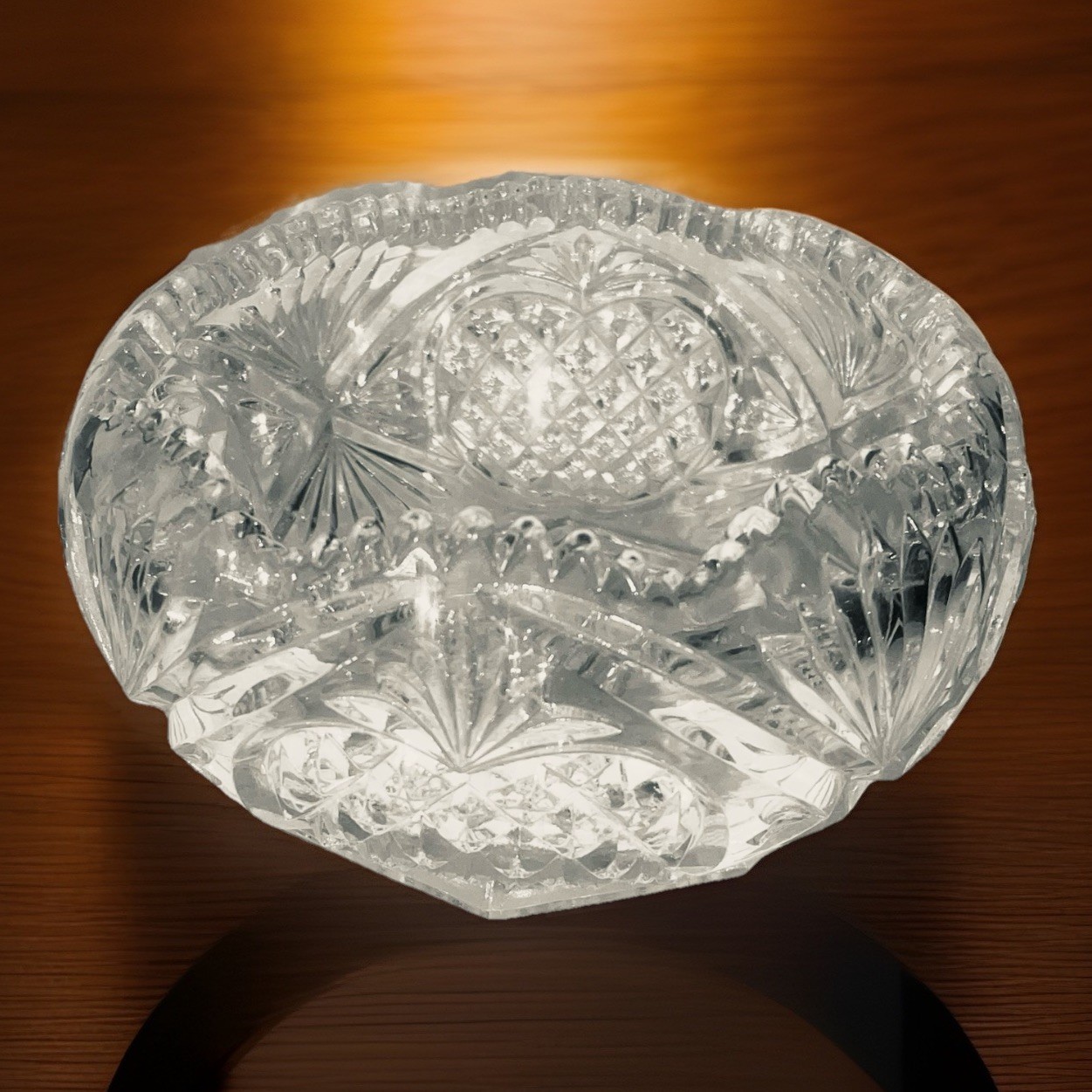 American Brilliant Period Antique Hand Cut Star Hobstar Sawtooth Rim Bowl
