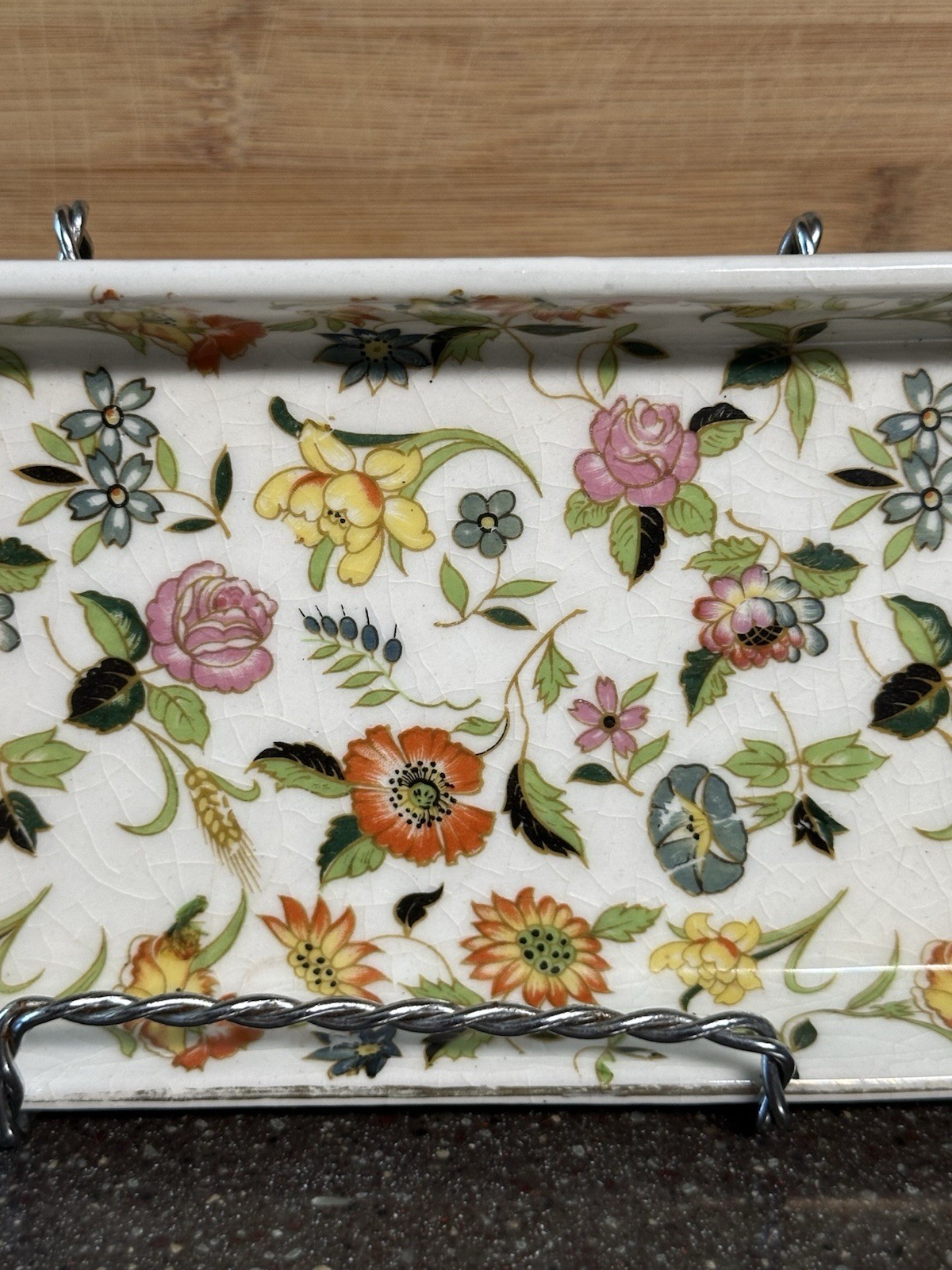 Vintage Japan Chintzware Rectangular Tray Floral Porcelain Trinket Vanity Dish