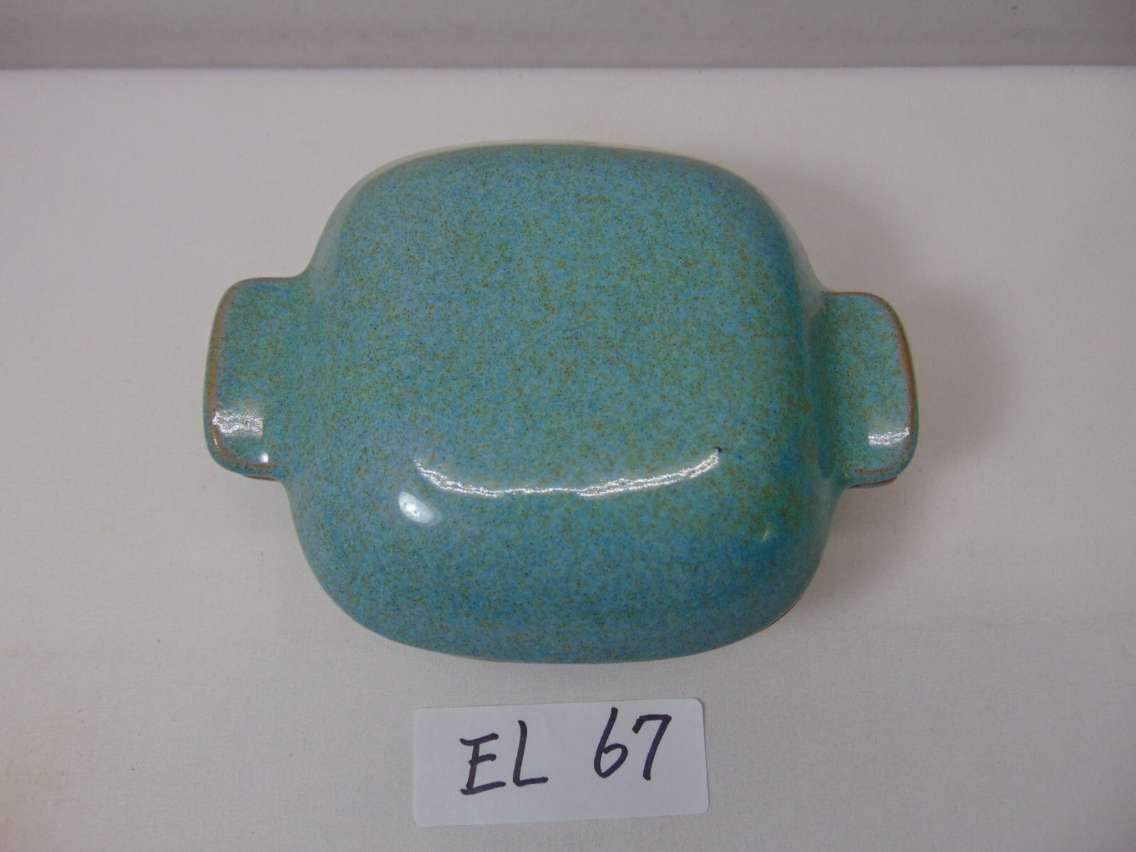 GLIDDEN POTTERY #167 RAMKIN DISH LID SIGNED SEAFOAM BLUE GREEN SPECKLED