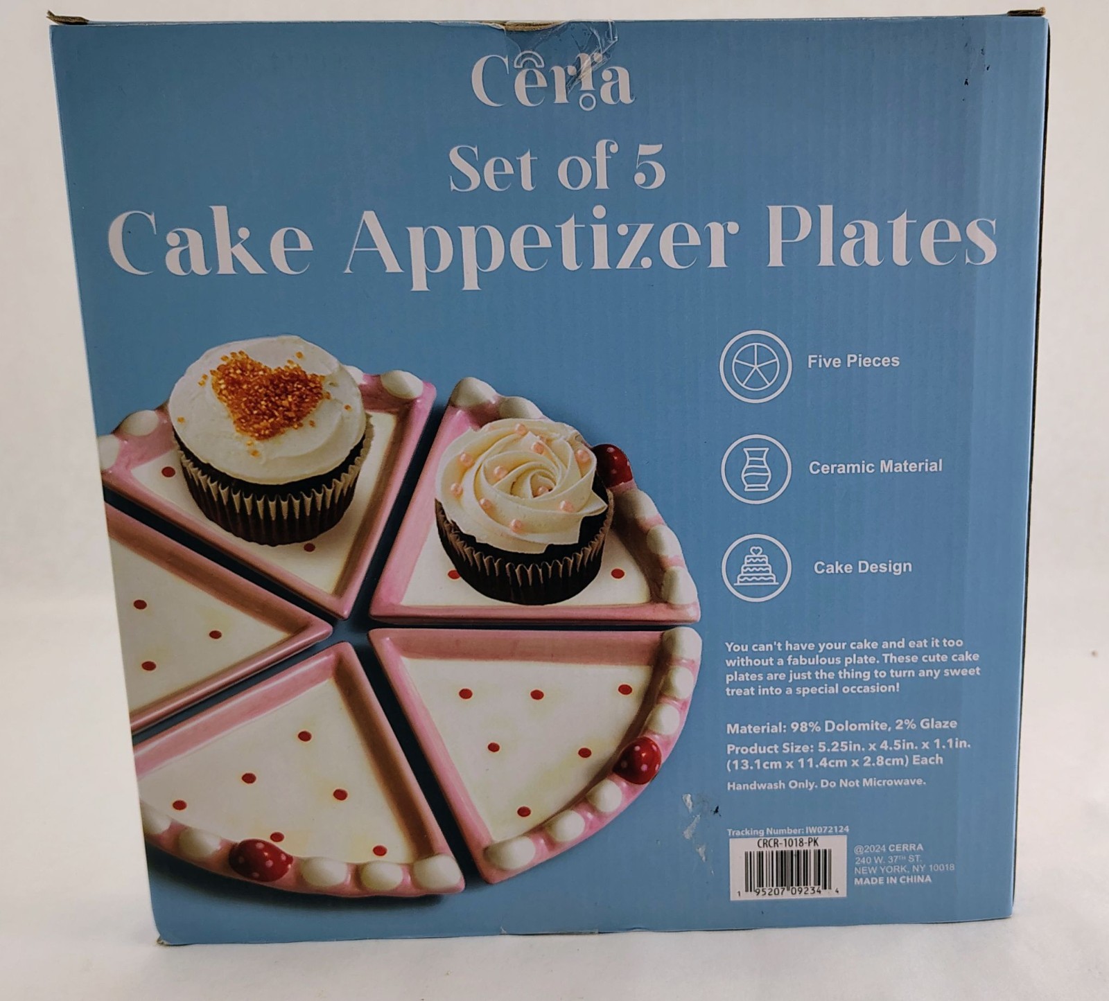 (Set Of 5) Plates Cake Slice Shaped Ceramic Cerra Pink Dessert Appetizer Party