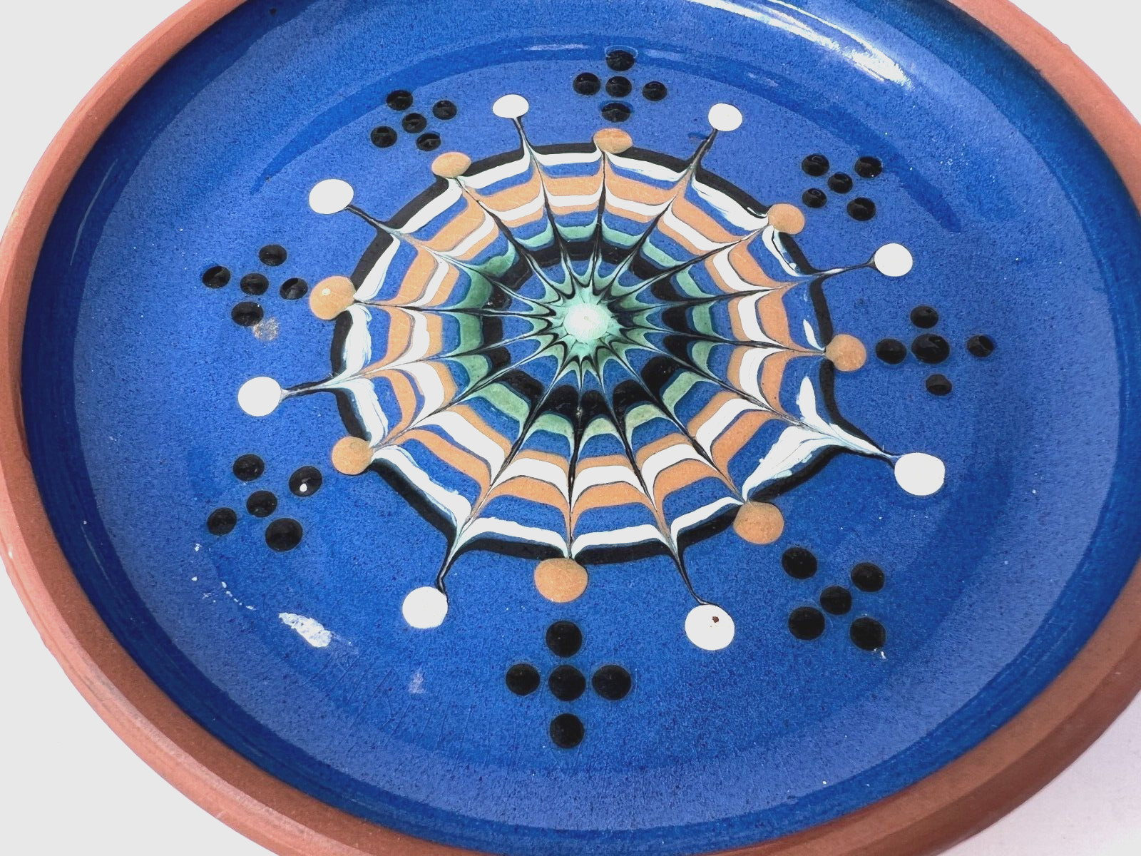 Bideford Studio Pottery Slip Glazed Earthenware Round Bowl Dish with Handle