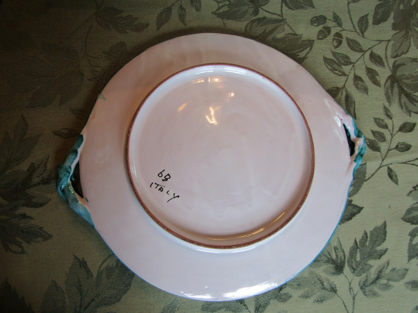 Vintage embossed plate with handles painted with Fruit and Leaves Made in Italy