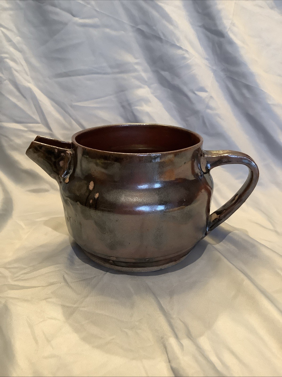 Vintage 1994 Signed Studio Pottery Creamer Pitcher Metallic Brown Stoneware DK