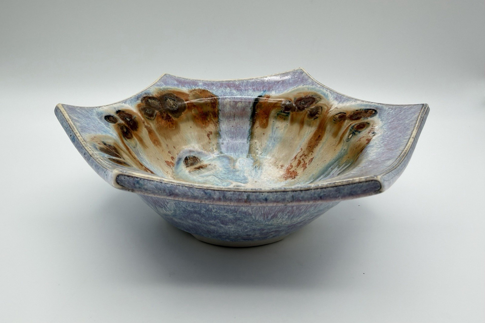 Phil Mayhew Studio Art Pottery Drip Glaze 8″ Bowl Hexagon Shape Artist Signed