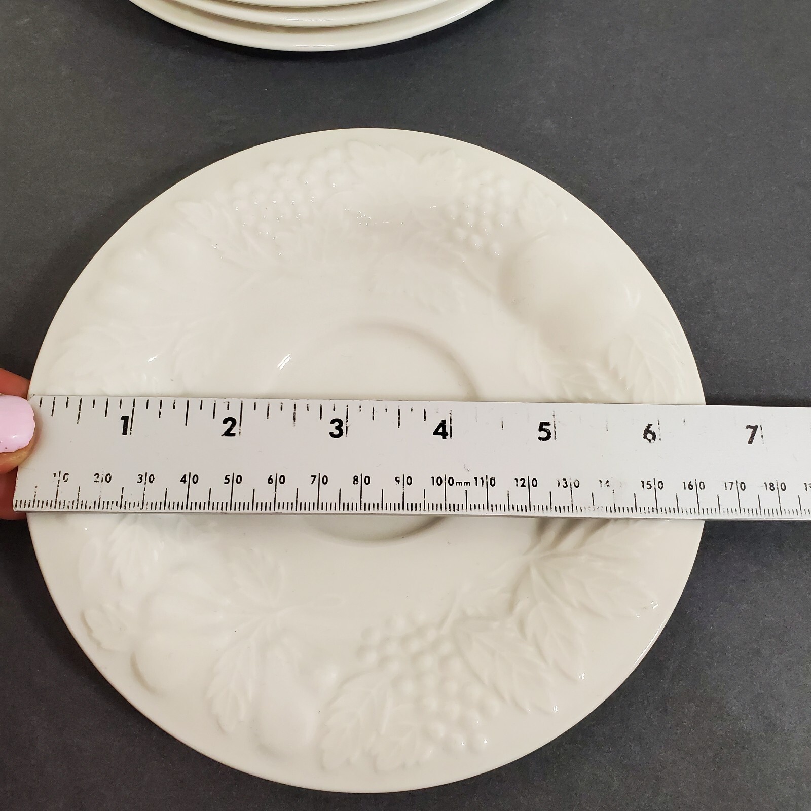 Gibson Designs Fruit Embossed Saucer Appetizer Plates 6.5″ White Round Lot of 12