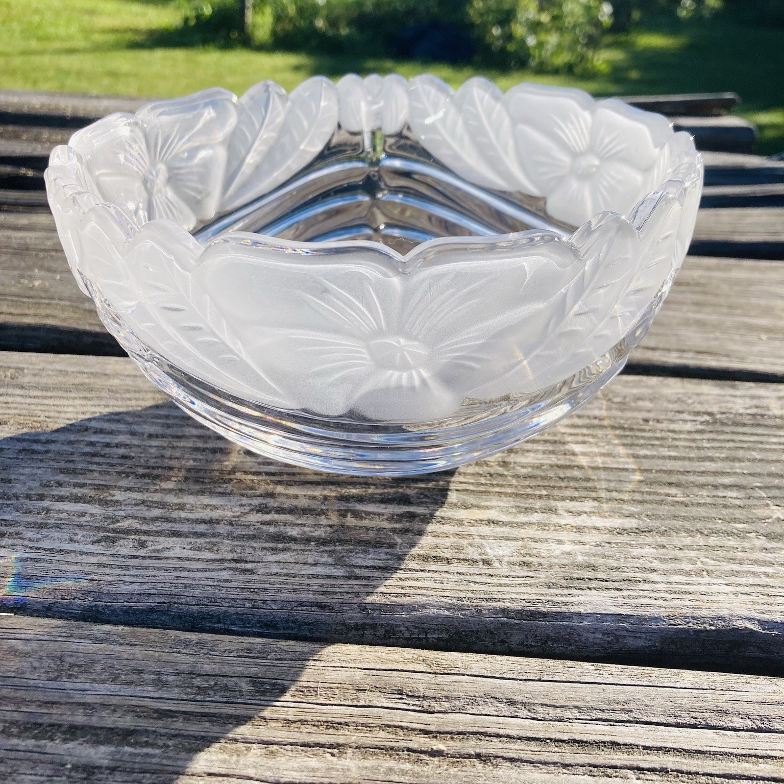 Vintage Lead Crystal Satin Floral Beehive Serving/Snack Bowl Made In Germany
