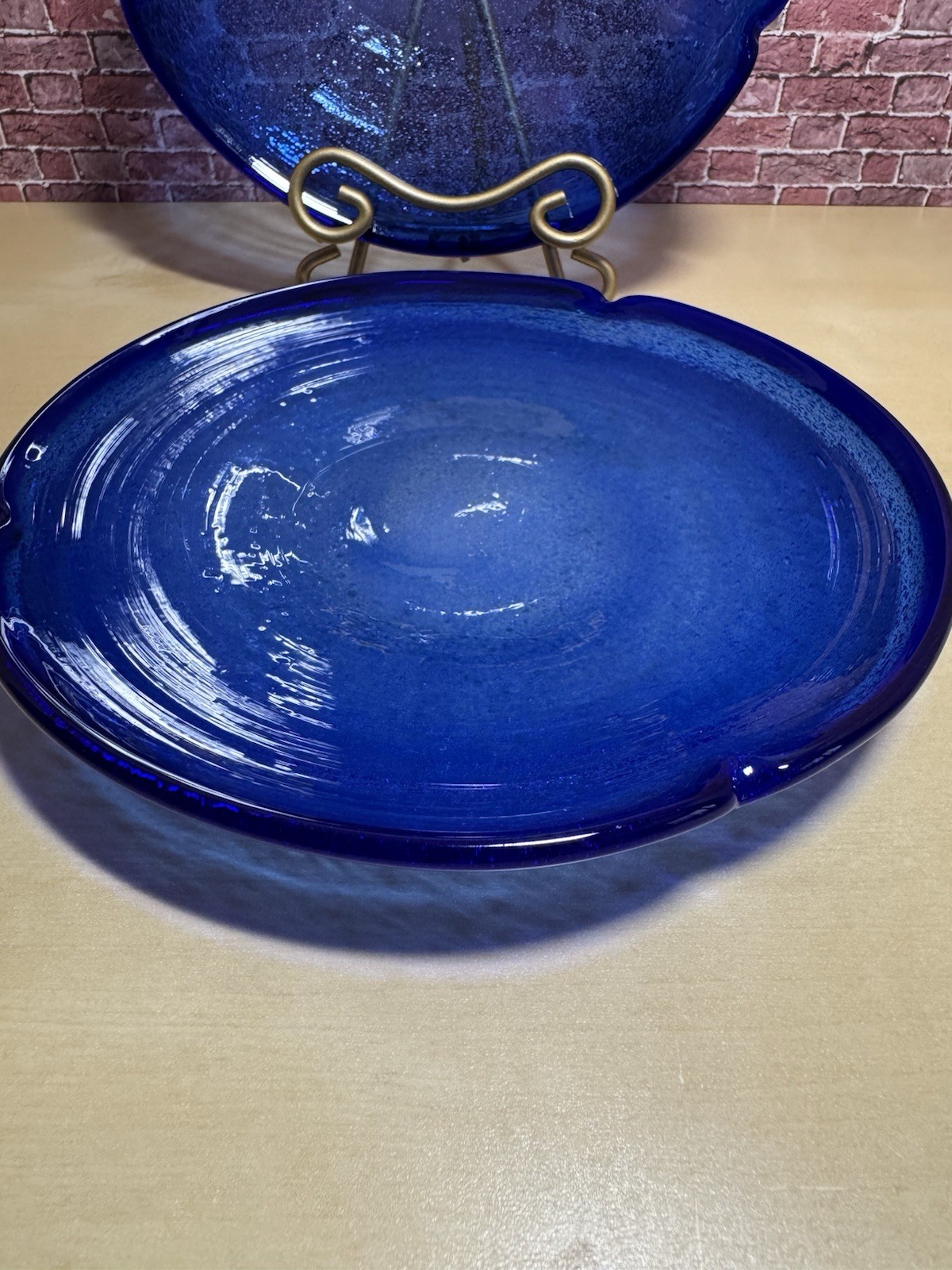 2 Piece Cobalt Blue 7” Dessert / Salad / Bread Plates Hand Blown Art Glass SALE