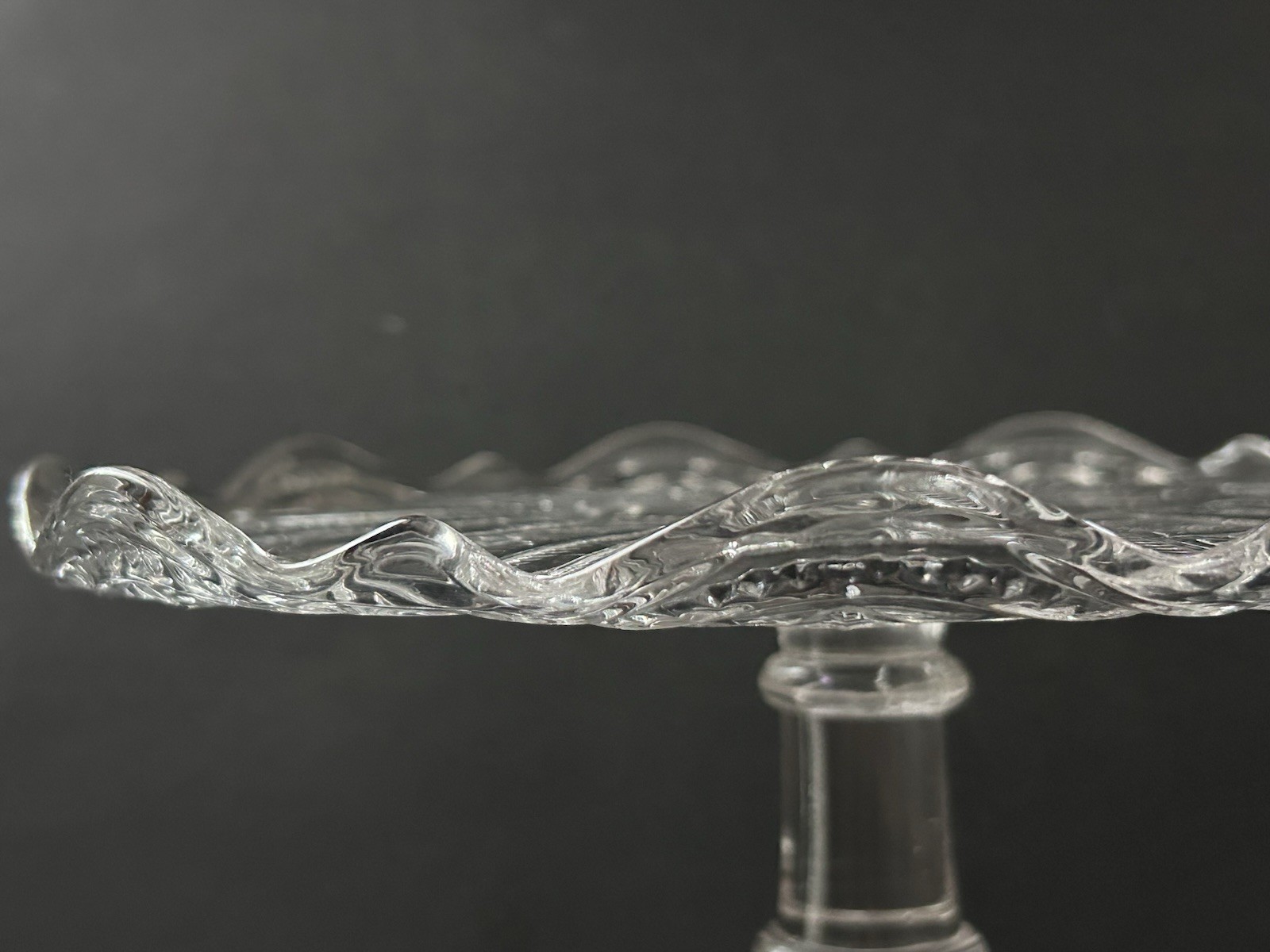 EAPG Bryce Walker & Co Jasper Late Buckle Pedestal Cake Stand Clear Glass 10”