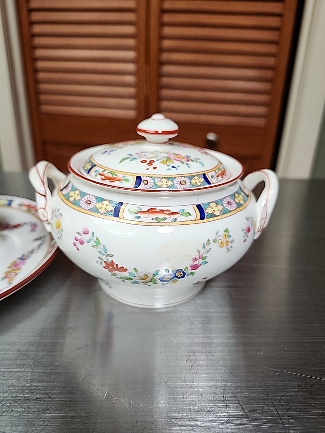 Minton Rose Bone China Floral Multicolor Garland Creamer Sugar Bowl W/Lid